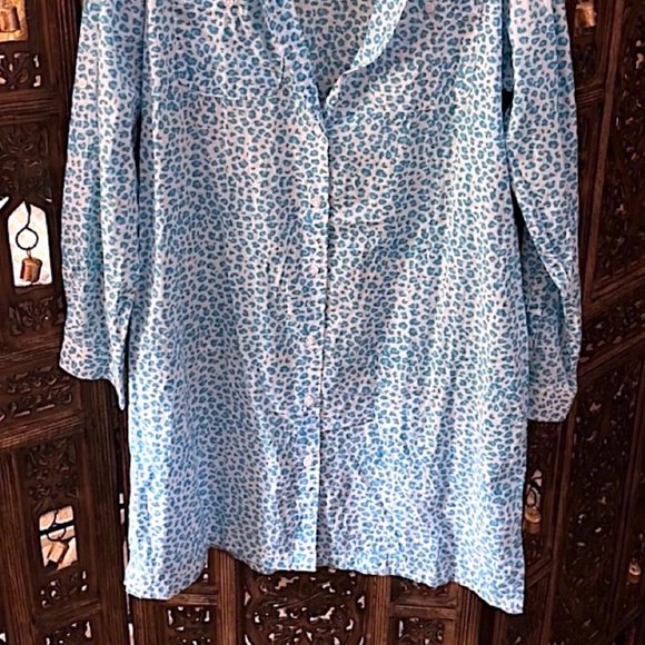 NWT THREE ISLANDS GASPARILLA TURQUOISE SEA KAT LEOPARD BUTTON DOWN DRESS XL - Picture 2 of 5